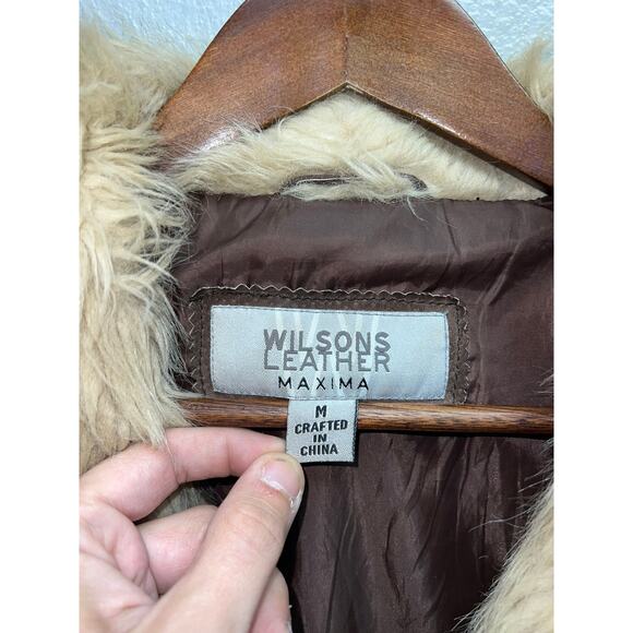 Womens Wilsons Leather Maxima Coat Brown Suede Penny Lane Faux Trim Medium - Picture 7 of 11